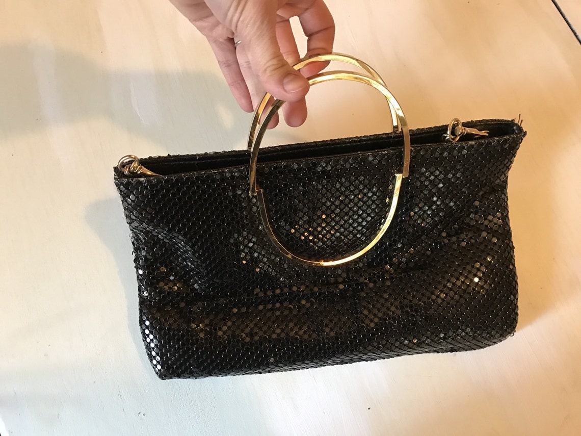 Vintage Mesh Evening Bag Black Clutch W/ Removable Crossbody Etsy
