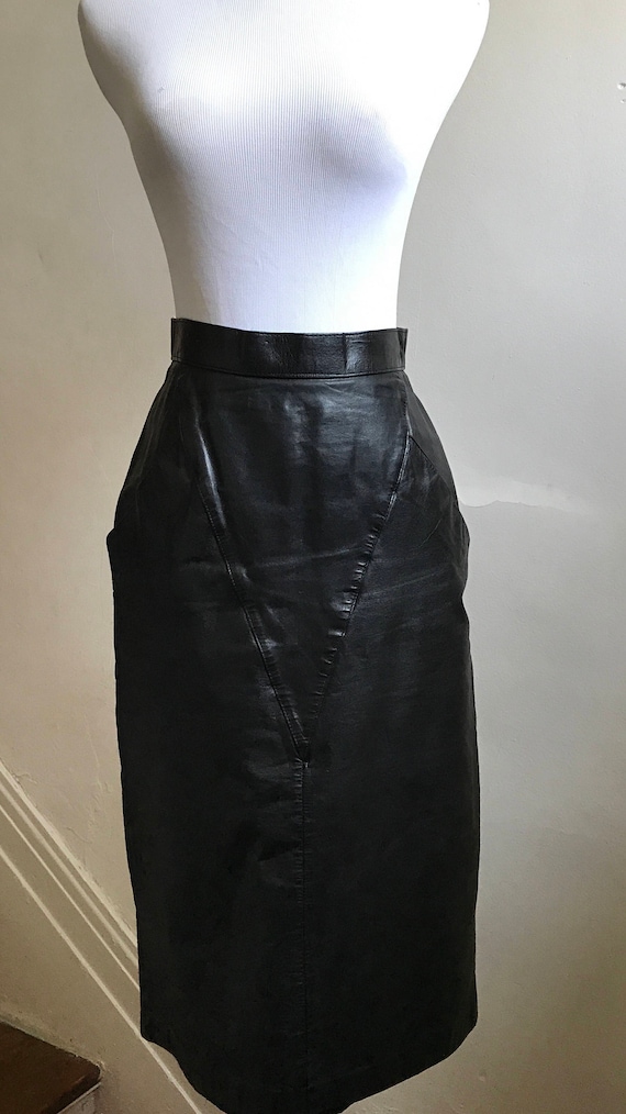 Vintage Black Leather Skirt | 80s Snakeskin Penci… - image 1