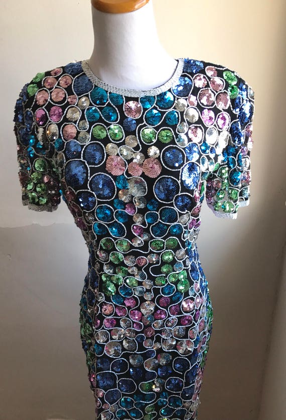 Vintage Sequin Cocktail Dress | Nite Line Bling B… - image 9