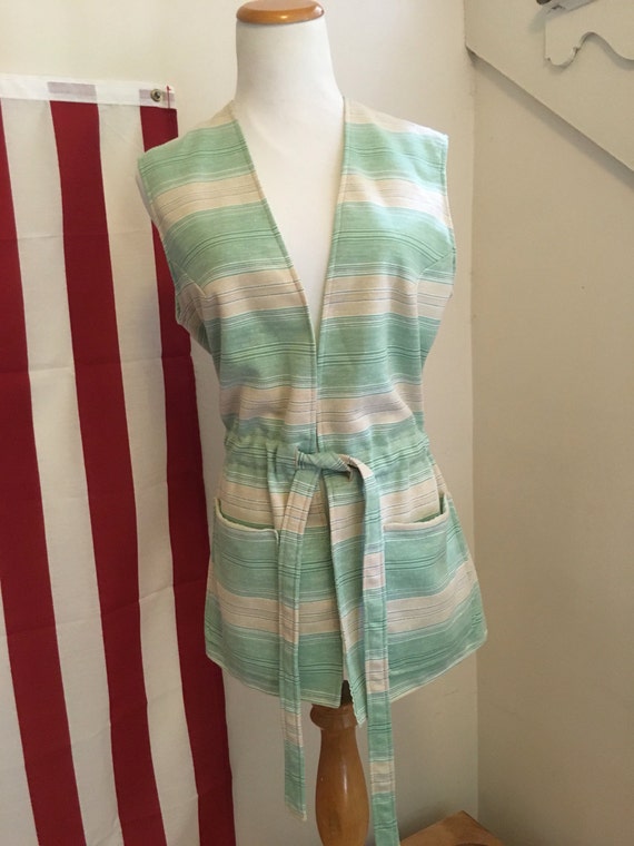 Mint Green Boho Vest | 70s Hippie Tie Waist Vest … - image 3