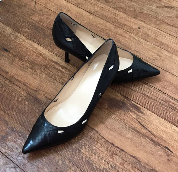 Vintage Black Stilettos Snakeskin Finish Sexy Vintage Pumps Audrey Brooke Heels Professional Dress Shoes 7.5 Pointed Black Heels Etsy