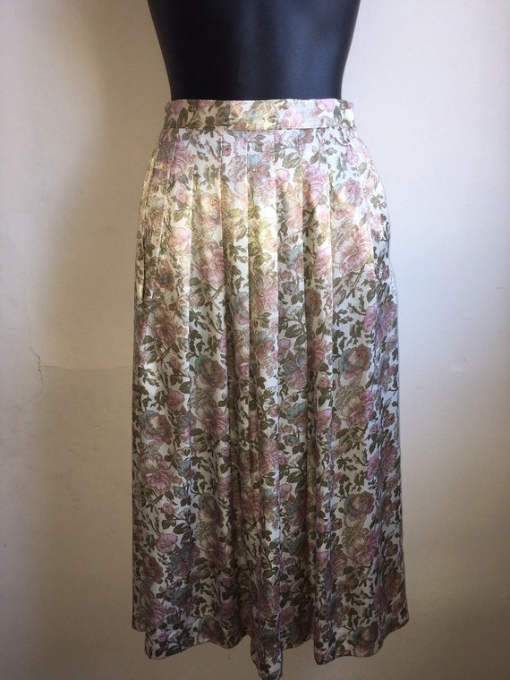 Vintage Silk MOD Skirt | Floral Pleated Silk Midi