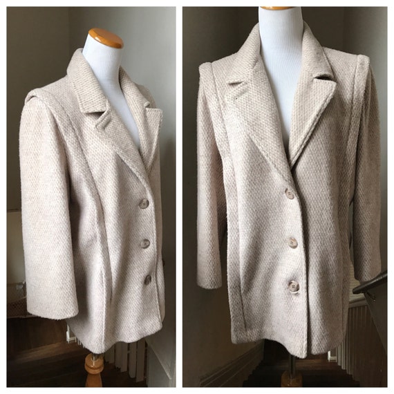 Vintage Tweed Cream Coat | Wool Short Coat | Peti… - image 1