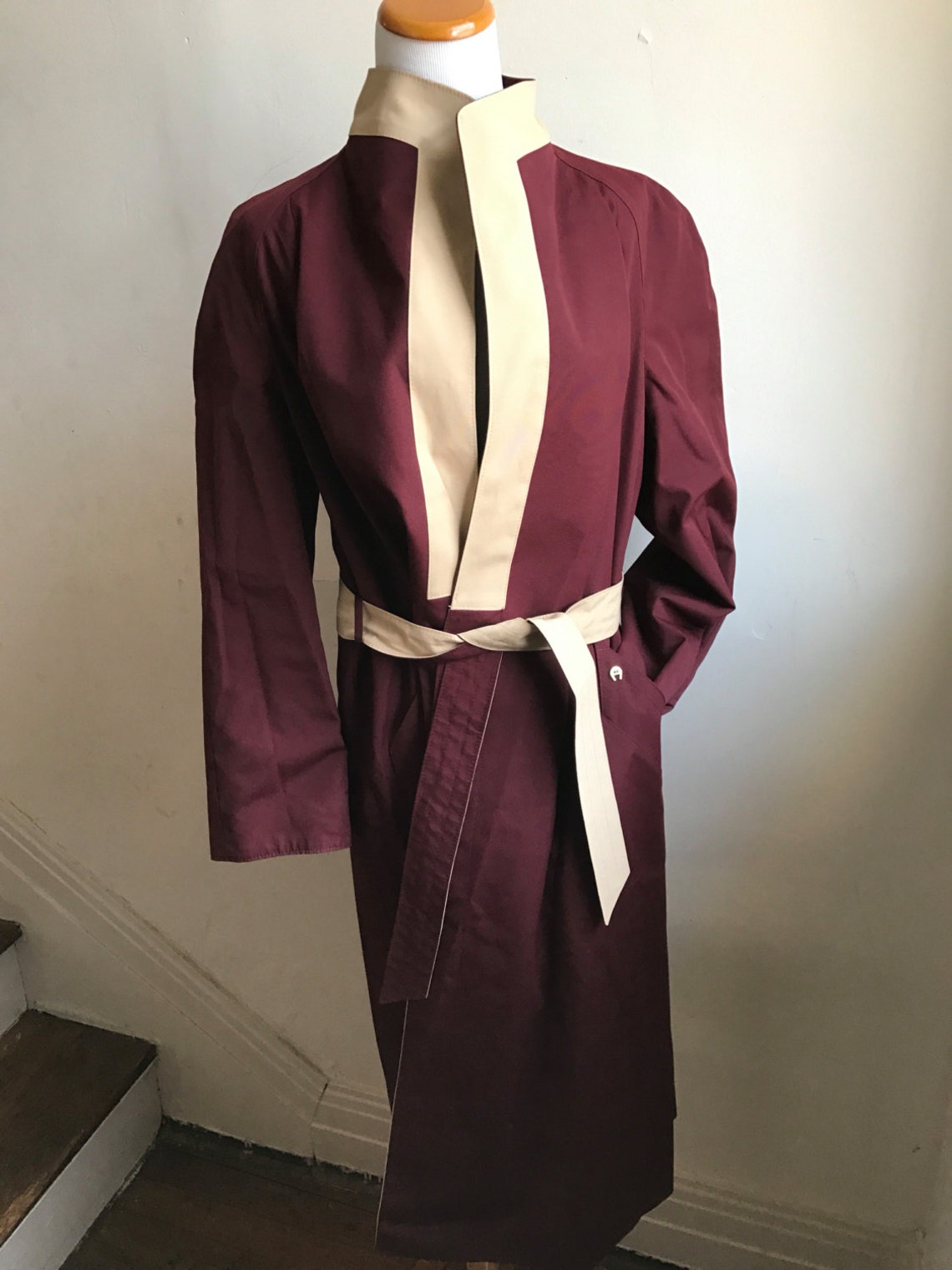 Vintage Etienne Aigner Trench Coat Burgundy Reversible | Etsy