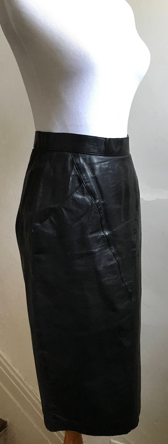 Vintage Black Leather Skirt | 80s Snakeskin Penci… - image 8