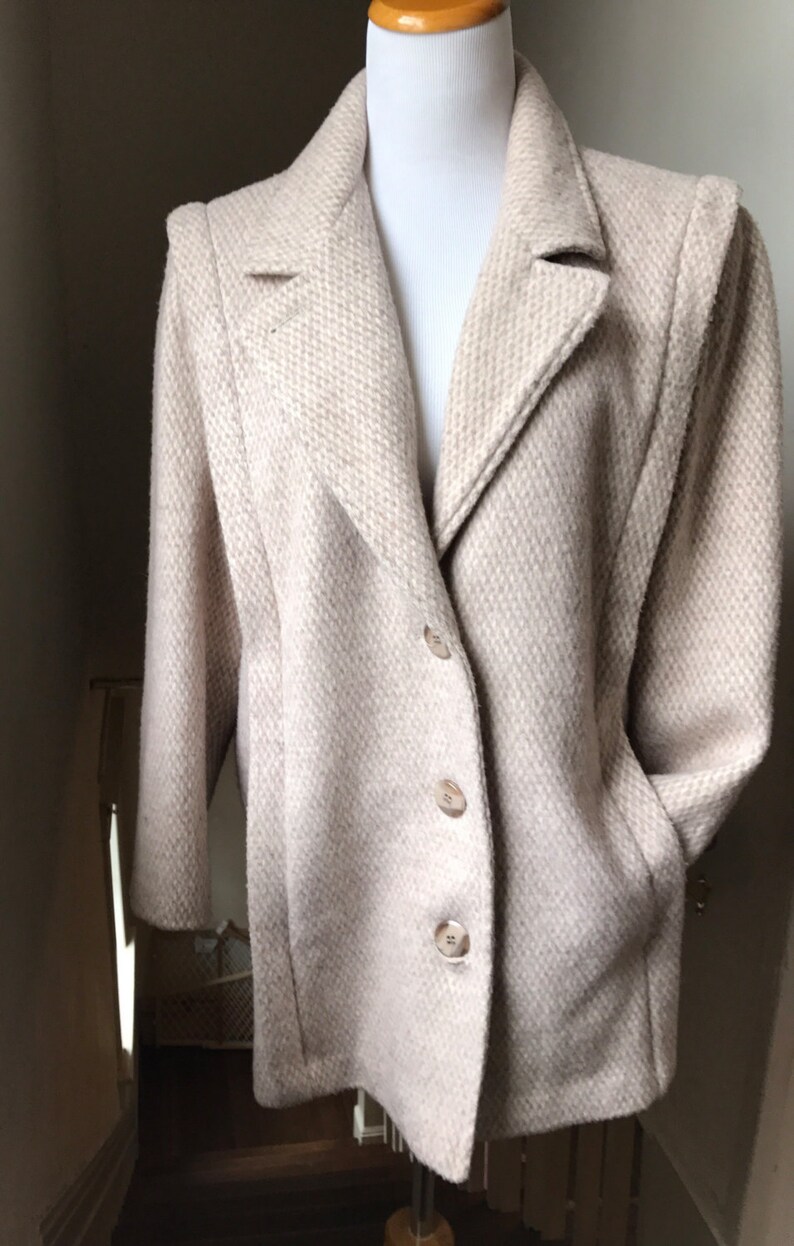 Vintage Tweed Cream Coat Wool Short Coat Petite Vintage Coat Short