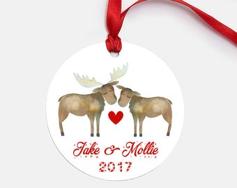 Couples Gift Moose Christmas Ornament - Personalized Christmas Ornament, Wedding Gift, Bridal Shower Gift, Engagement Gift, Couples Ornament