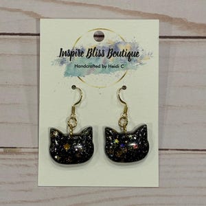 Black Cat Shimmer Resin Dangle Earrings
