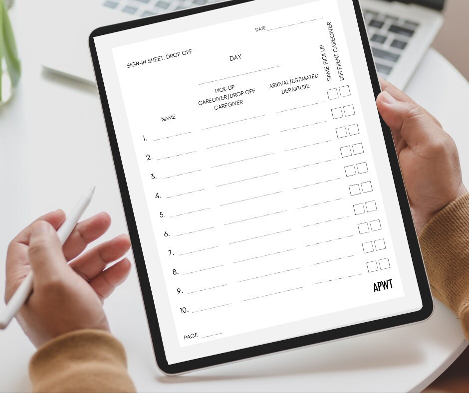 Simple Printable Dropoff Pickup Signin Sheet Set Daycare Etsy