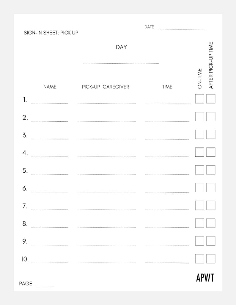 Simple Printable Drop-off Pick-up Sign-in Sheet Set Daycare | Etsy