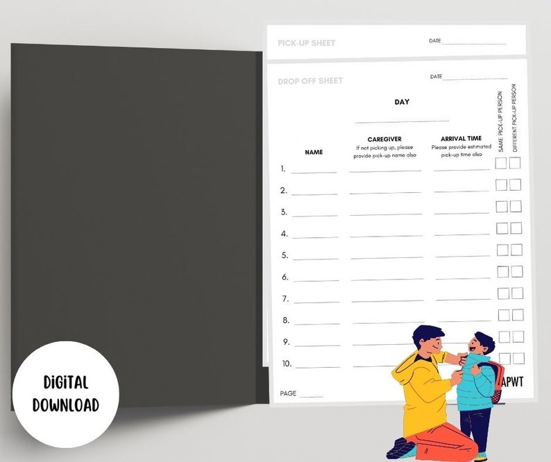 Simple Printable Dropoff Pickup Signin Sheet Set Daycare Etsy