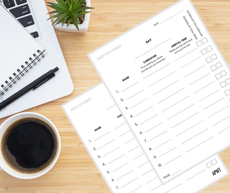 Simple Printable Dropoff Pickup Signin Sheet Set Daycare Etsy