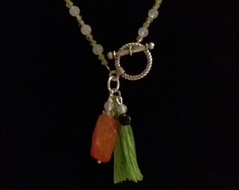 Peridot, Carnelian, Black Onyx and White Jade Necklace