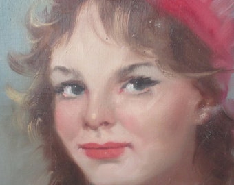 Vintage Original Oil Painting Beautiful Girl