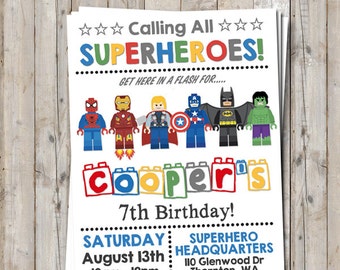 Superhero birthday invitation - personalized for your party - digital / printable DIY Lego inspired invitation