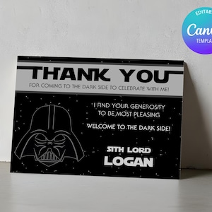 Karta z podziękowaniami Star Wars spersonalizowana imieniem Twojego dziecka - z DARTH VADEREM - cyfrowa / do druku karta DIY Star Wars