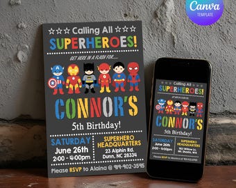 Personalized Superhero Birthday Invitation - DIY Printable (Digital)