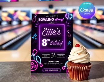 Bowling birthday invitation personalized for your party - digital / editable / printable