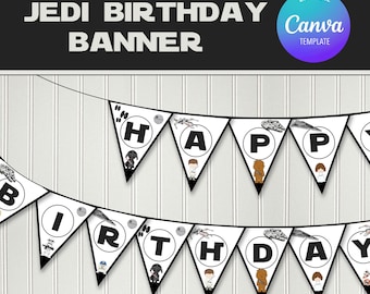 スターウォーズの誕生日バナー - お子様の名前でカスタマイズ - 編集可能なCanvaファイル - ダウンロード可能