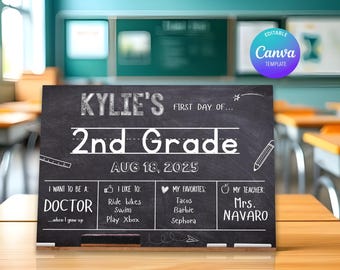 First day of school sign / back to school - chalkboard - digital / editable / printable