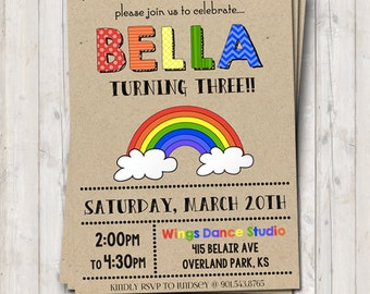Rainbow birthday invitation - personalized for your party - digital / printable DIY girls birthday invite