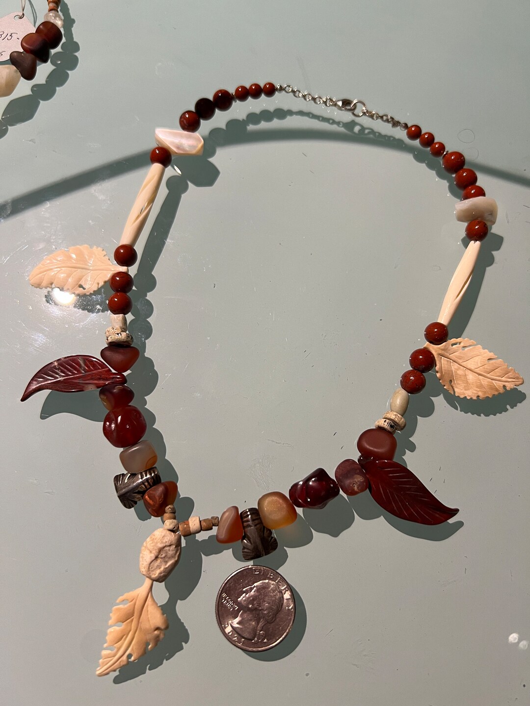 Taino Inspired Fossil Leaves and Jasper Necklace - Etsy