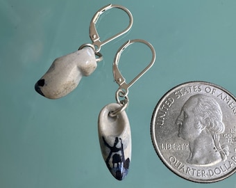 Tiny Delft porcelain shoes on sterling lever back earrings
