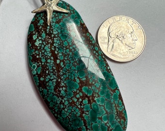 Long turquoise pendant with sterling starfish bale