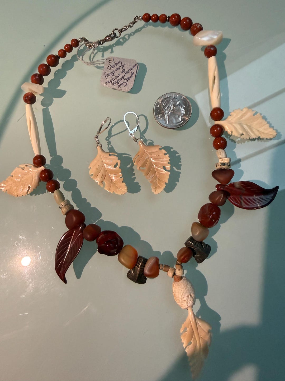 Taino Inspired Fossil Leaves and Jasper Necklace - Etsy