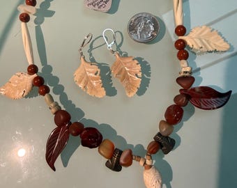 Taino Inspired Fossil Leaves and Jasper Necklace - Etsy