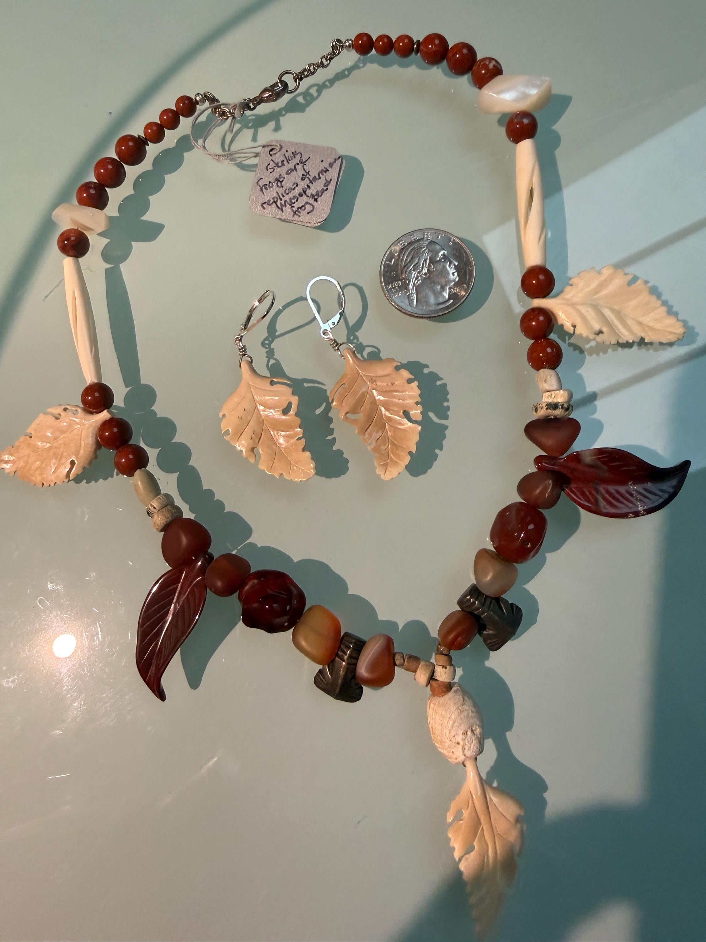 Taino Inspired Fossil Leaves and Jasper Necklace - Etsy