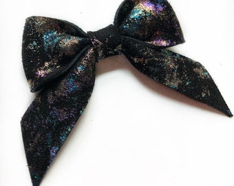 Black "Galaxy"  Genuine leather bow, headbands, clips, newborn to adult,different styles