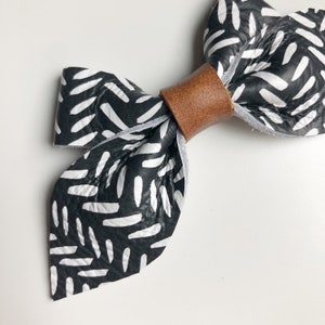 Black and white chevron leather bow, one size fits most, newborn to adult, headband or clip