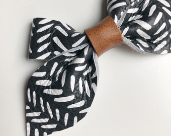 Black and white chevron leather bow, one size fits most, newborn to adult, headband or clip