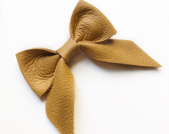 Yellow "Dijon"  Genuine leather bows, headbands, clips, newborn to adult,