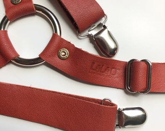 Rust LēLē O Leather Suspenders, boy or girl suspenders, genuine leather