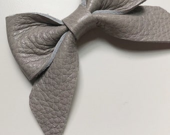 Grey concrete genuine leather bow, different styles in listing, newborn to adult, clip or headband
