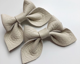 Ivory genuine leather bow, newborn to adult, headband or clip, swallowtail or baby swallowtail