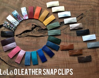 mix n match leather snap clips, two clips, many colors, genuine leather