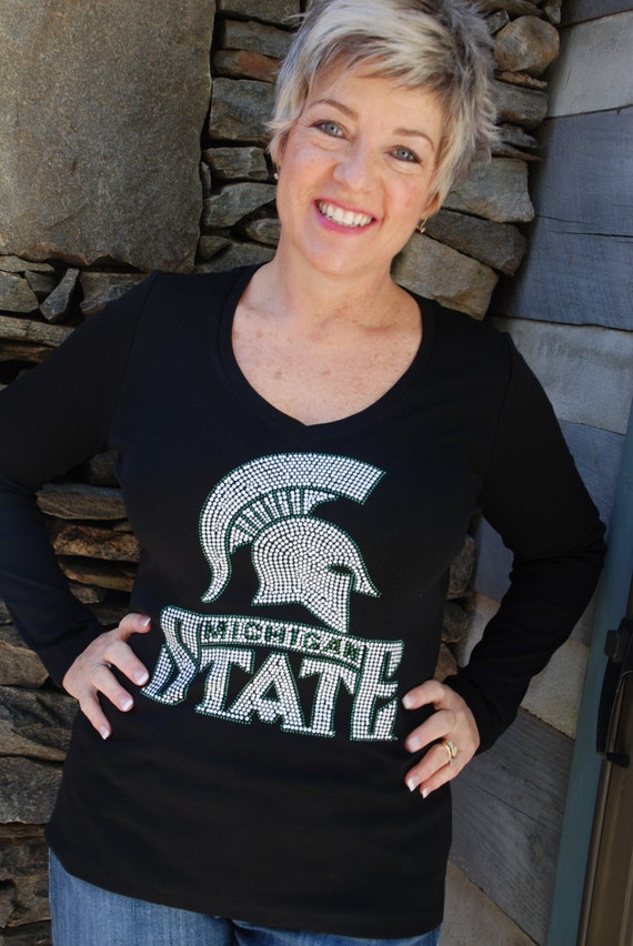 Michigan State Spartans rhinestone Bling Shirt XS S M L XL XXL 1X 2X 3X 4X 5X