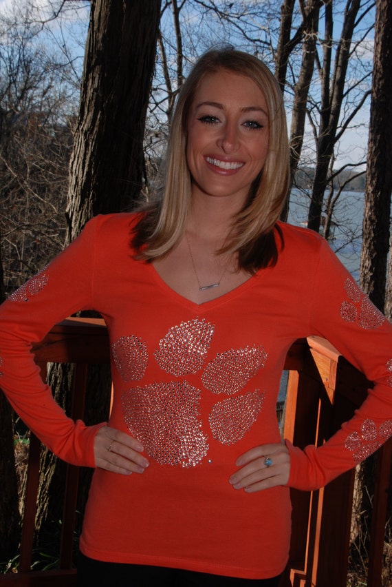 Clemson Tigers rhinestone long sleeved Bling Shirt S M L XL XXL 1X 2X 3X 4X 5X