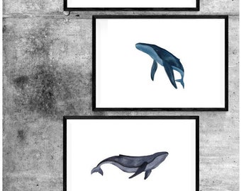 Watercolour humpback whales print digital download printable whale watercolor decor painting art wall drawing picture gift nursery ocean