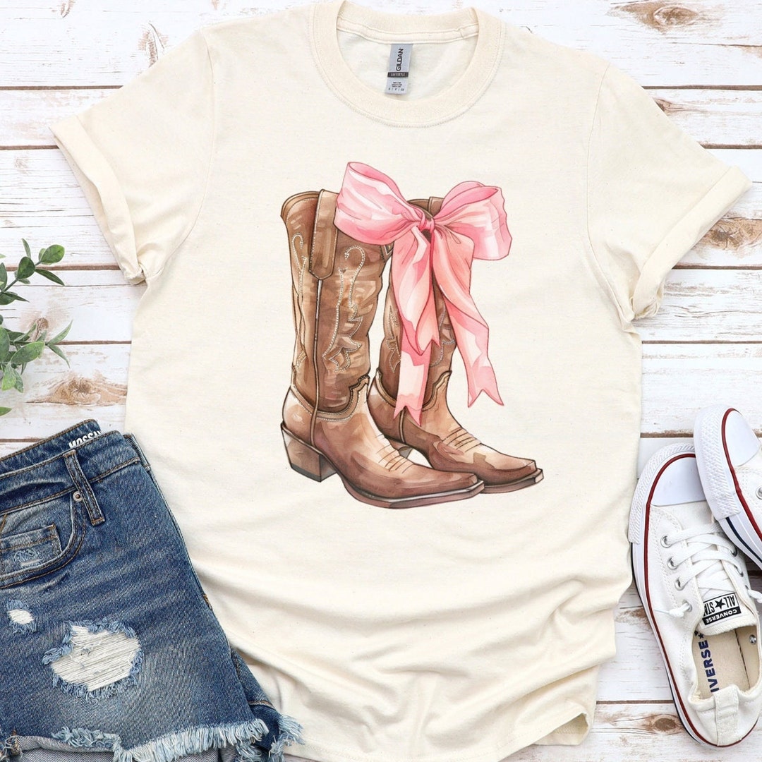 Cowgirl Boots With a Bow Shirt, Western Pink Bow Boots, Coquette - Etsy