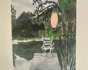 Original watercolor of Summer Dock perfect birthday gift serene painting summertime pond painting