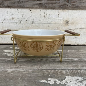 Vintage Pyrex Gold Hexsigns Mixing Bowl with Stand