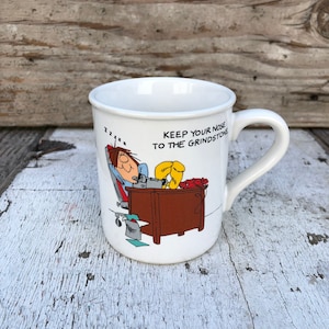 Vinatge 1980s Hallmark Mug Mate Mug with Quote &quot;Kapp Your Nose To The Grindstone&quot;