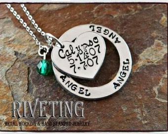 Hand stamped Personalized Angel Circle