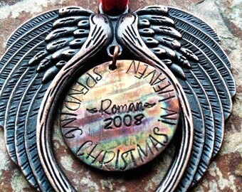 Hand stamped copper Christmas ornament Spending Christmas in Heaven memorial loss child mom baby family dad grand parents new