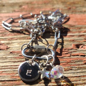 Carabiner charm necklace with 3 charms custom initial new silver stainless new unique