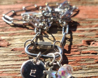 Carabiner charm necklace with 3 charms custom initial new silver stainless new unique